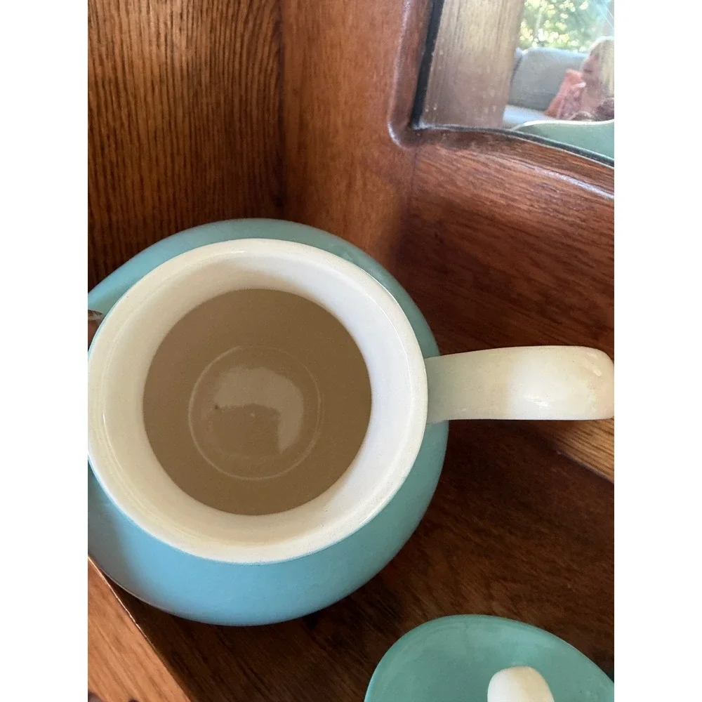 Vintage Mid Century Modern Turquoise Blue Ceramic Teapot & Shaker Set MCM Retro